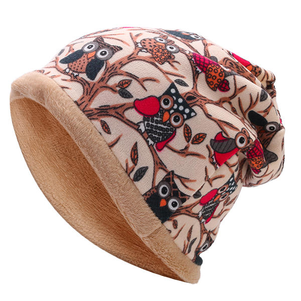 Women's Owl Pattern Slouchy Beanie Cap & Scarf, Multi-Function, Double Layer, Windproof, Warm Hat