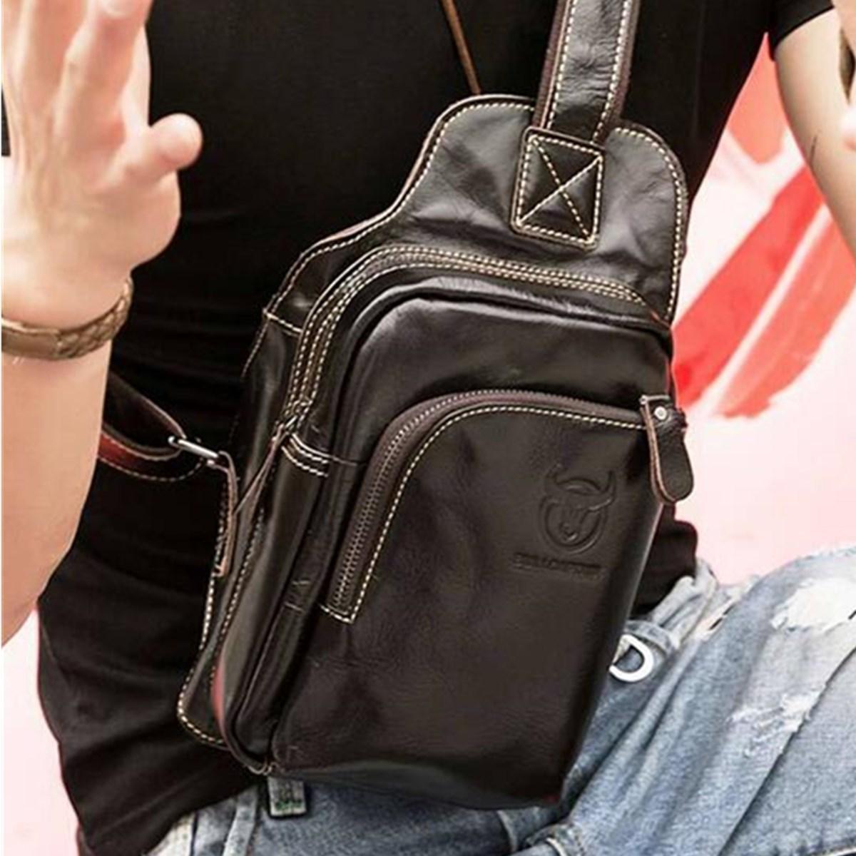 Men's Genuine Leather Sling Bag Travel Chest Shoulder Messenger Business Tote