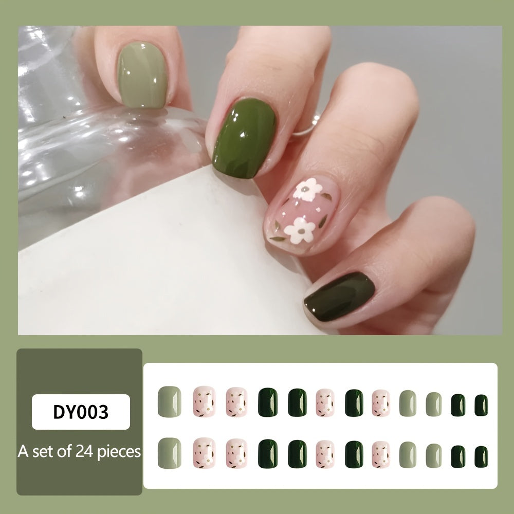 24 pcs Pastel White Flower Press On Nails - Easy Acrylic Nails for Spring & Easter