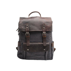 Men Retro Vintage Multifunction Canvas Leather Anti-theft Backpack
