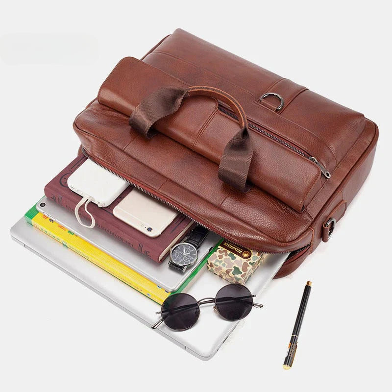 Men's Large Capacity Genuine Leather Business Messenger Bag