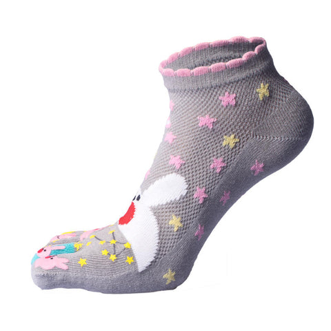 Women Cute Printing Ankle Socks Cotton Cartoon Five Toes Breathable Socks