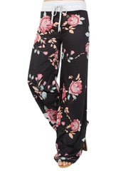 Women Plus Size Flowers Print Drawstring Waist Loose Home Casual Pajamas Pants