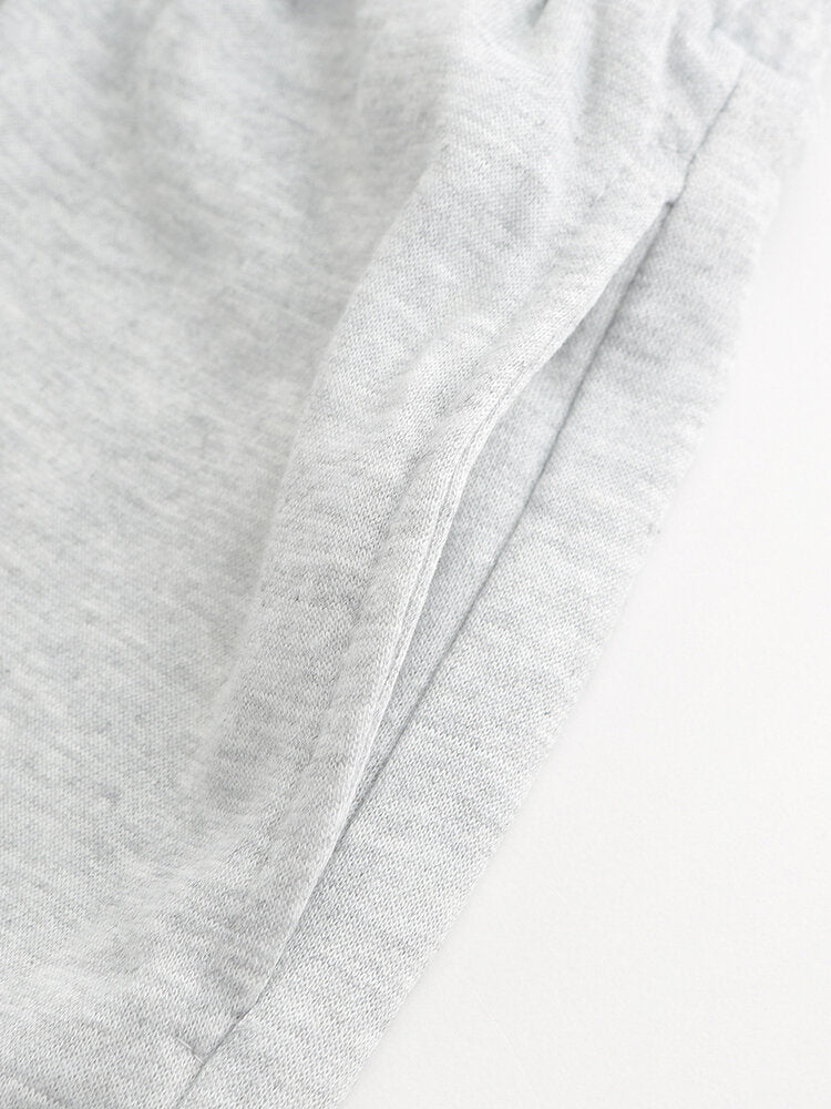 Women Simple Solid Color Drawstring Pocket Casual High Waist Shorts