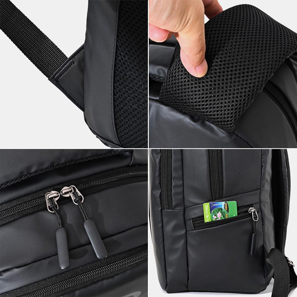 Men Lightweight Front Letter Printed Waterproof Backpack Multi-pocket 15.6 Inch Laptop Bag Student Shoulder