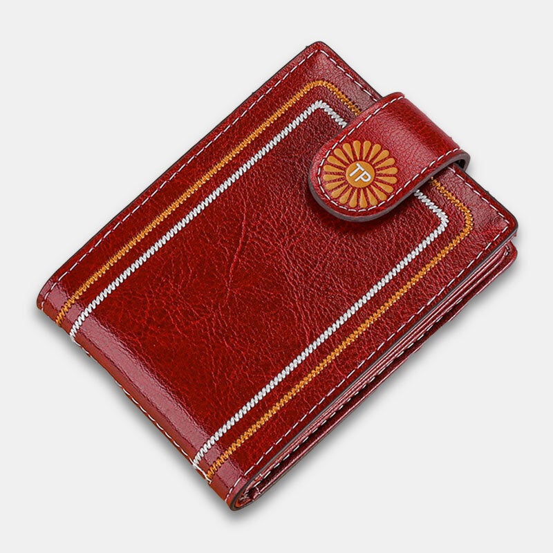 Men Genuine Leather Daisy Pattern Hasp Multifunction Certificate Bag Card Holder Coin Purse Money Clip Cowhide Wallet