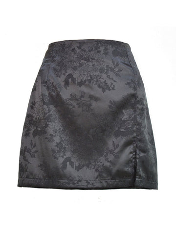 Split Jacquard Satin High Waist Zipper Skirts For Women