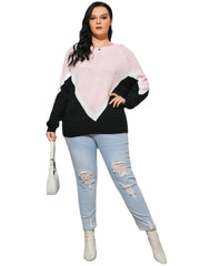 Plus Size Crew Neck Color Block Patchwork Long Sleeves Sweater