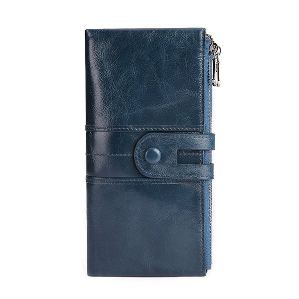 Women Genuine Leather RFID Antimagnetic Long Phone Wallet Card Holder Phone Bag