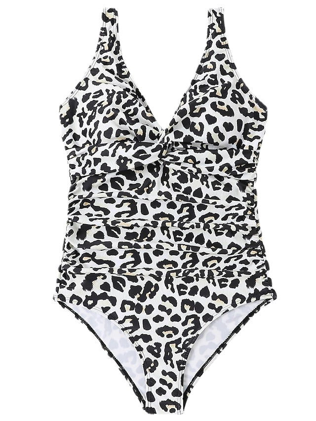 Women's Swimwear One Piece Normal Swimsuit Quick Dry Tummy Control Solid Color Leopard Black White Burgundy Green Rose Red Bodysuit Bathing Suits Sports Beach Wear Summer
