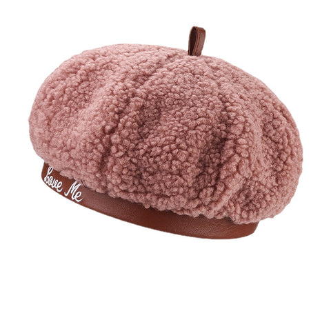 Women Lamb Hair Plus Velvet Warm Young All-match Painter Hat Newsboy Hat Octagonal Hat Beret Hat