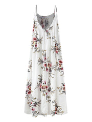 Chiffon Sleeveless Straps Loose Holiday Floral Summer Maxi Dress