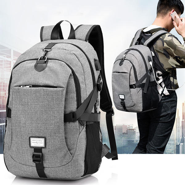 Men Nylon Large Capacity Laptop Backpack Travel Bag with USB Charging Port