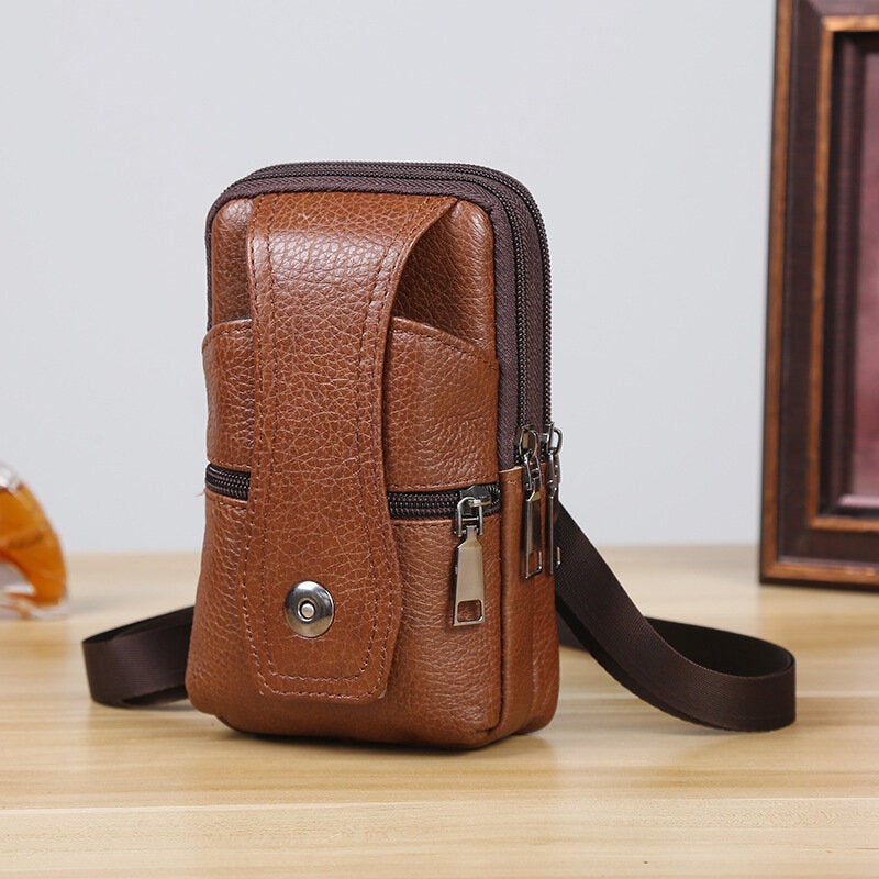 Men Genuine Leather Business Multi-carry 6.3 Inch Phone Bag Waist