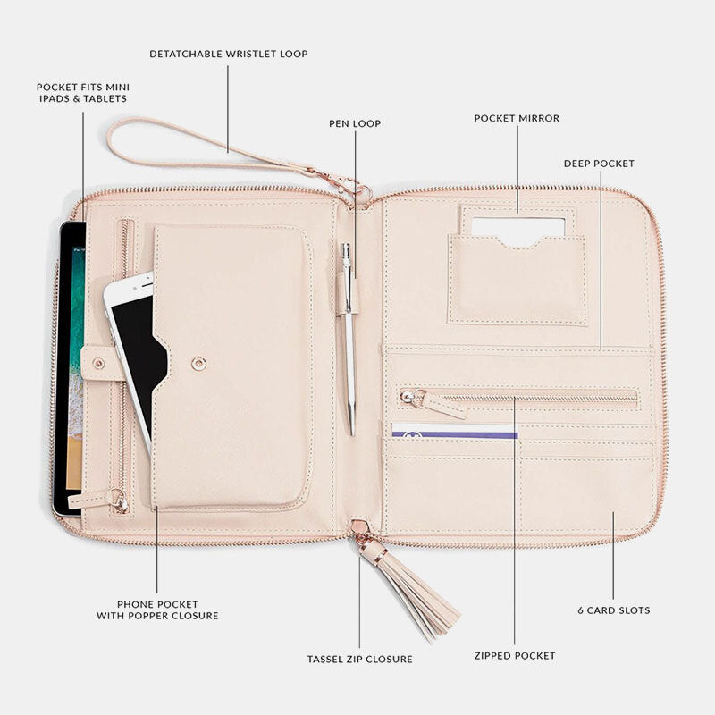 Women Leather Solid Color Multifunction Tassel 6 Card Slots Pen Phone Bag Clutch