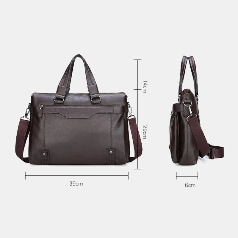 Men's 14" Vintage PU Leather Laptop Messenger Bag - Crossbody Shoulder Briefcase
