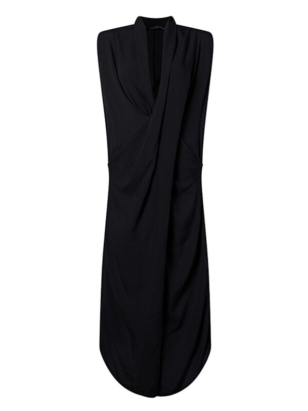 Women Sleeveless V Neck Solid Color Maxi Dress