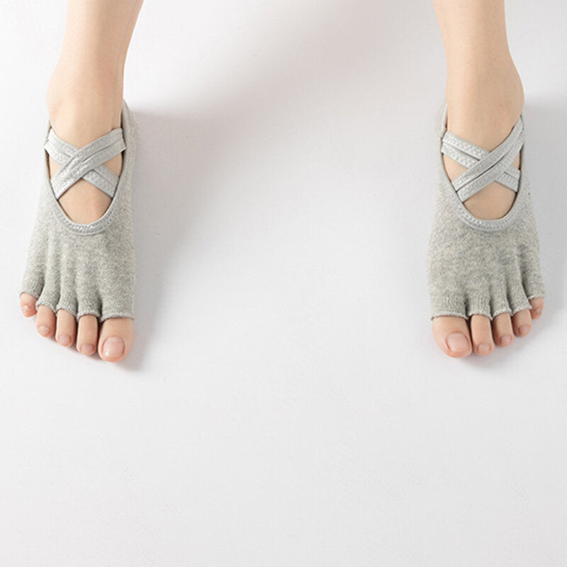 Women's Terry Yoga Socks Five Finger Sock Double Cross With Anti-slip Socks
