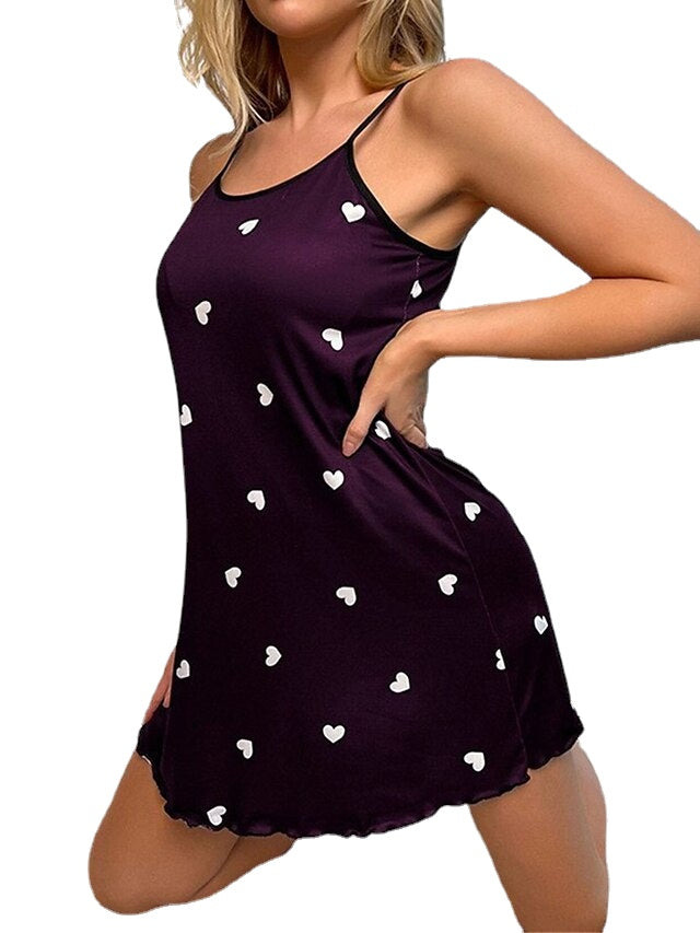 Women's Sheath Dress Slip Dress Mini Dress Sexy Dressy Print Heart Strap Party Home Black Wine