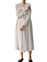 M-5XL Vintage Women Solid Color V-Neck Long Sleeve Maxi Dress