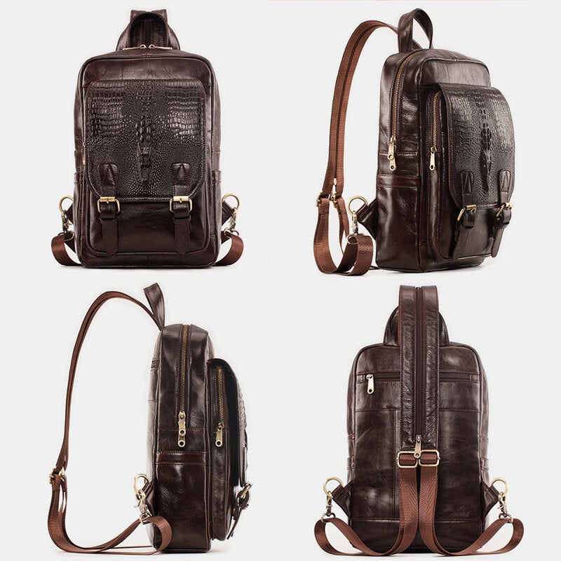 Men Genuine Leather Large Capacity Multi-compartment Backpack Retro Multifunction Crossbody Shoulder Bags