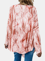 Women Tie Dye Print Knotted Long Sleeve Casual Blouse