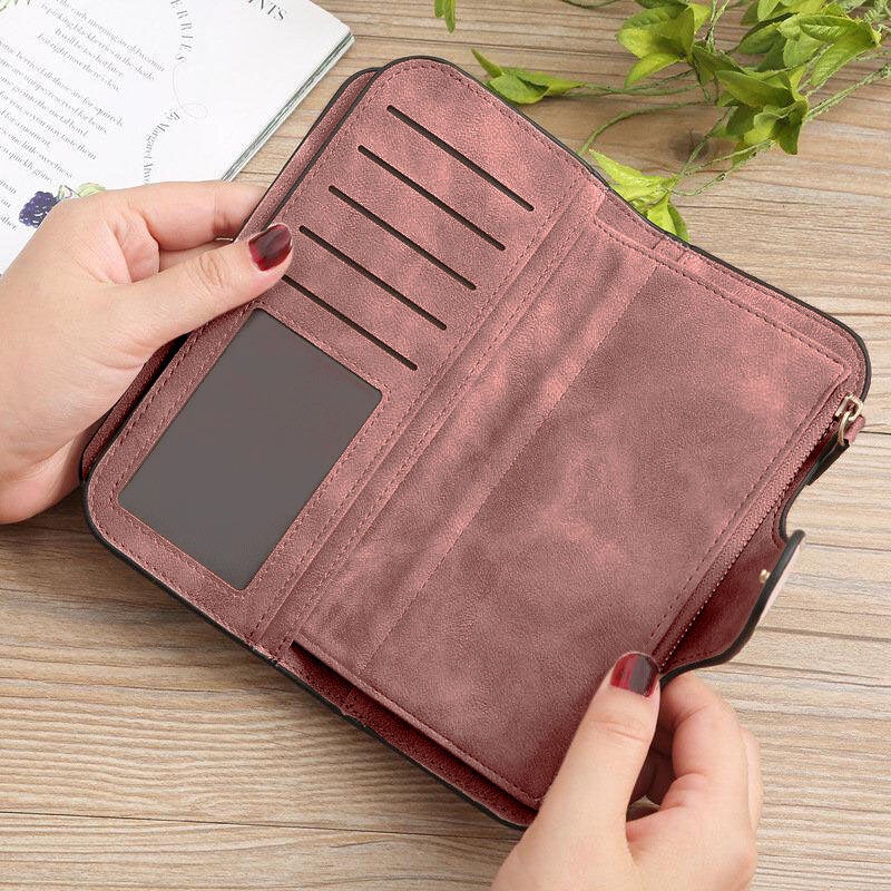 Women Butterfly Four Fold Wallet Purse 14 Card Slot 5.5 Inch Phone Bag