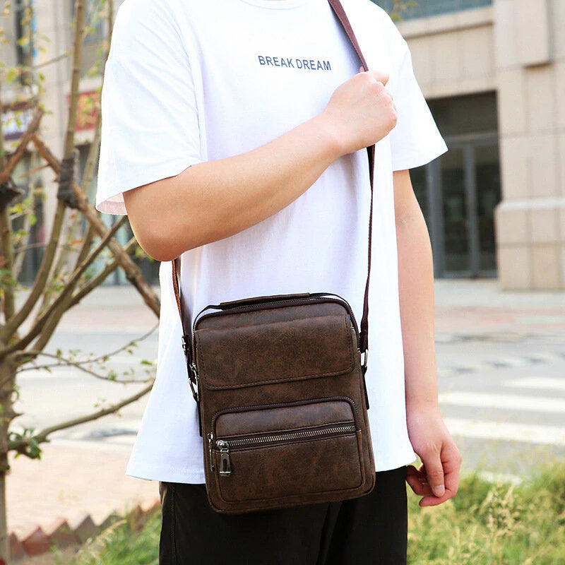 Men's PU Leather Anti-theft Multi-pocket Crossbody Messenger Bag