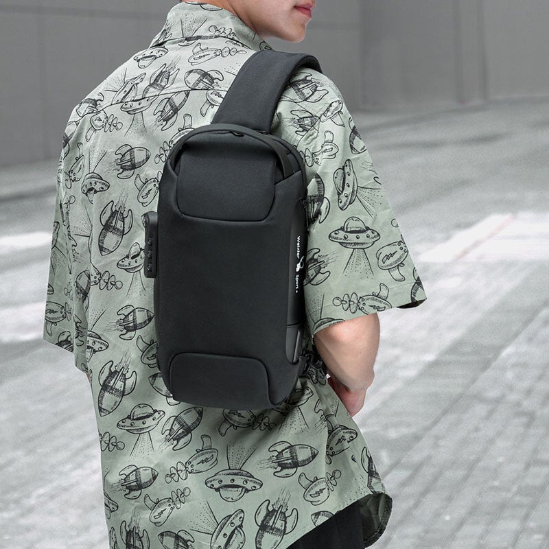 Men Oxford Password USB Charging Anti-theft Multi-Layers Waterproof Crossbody Bag Chest Bag Sling