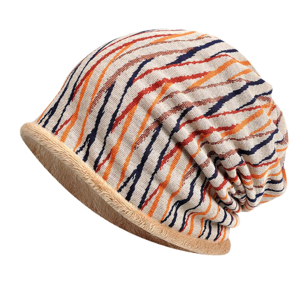 Unisex Plus Velvet Thickness Keep Warm Riding Outdoot Stripe Pattern Multi-purpose Scarf Headgear Beanie