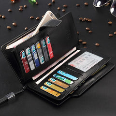 Men Leather Business Long Wallet Credit Card Organizer with 21 Slots Phone Bag