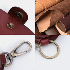 Men First Layer Cowhide Keychain Wallet Coin Storage Bag Car Key Case With Hook