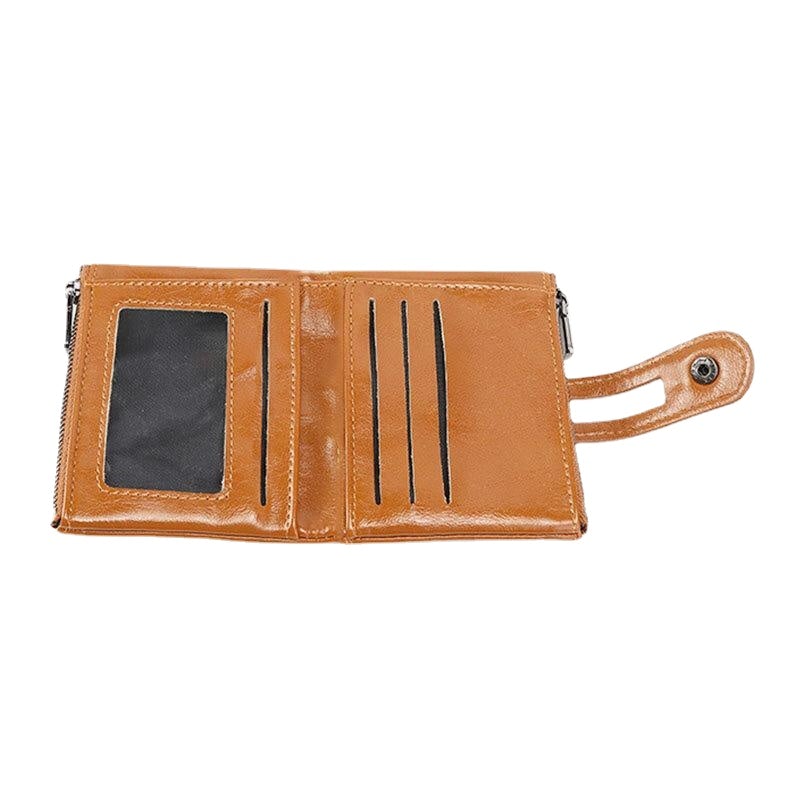 Women RFID Anti Theft 6 Card Slots Oil Wax Bifold Wallet Purse