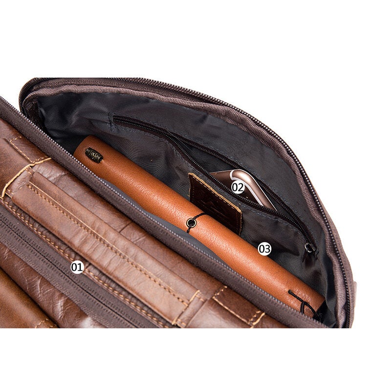 Men Genuine Leather Crossbody Bag Earphone Cowhide