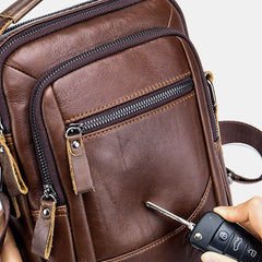 Men Genuine Leather Multi-pocket Wear-resistant Waterproof Vintage Handbag Crossbody Bag Shoulder