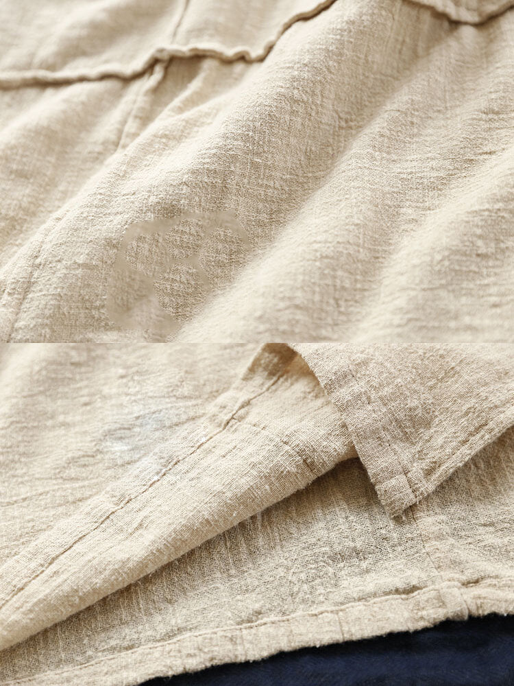 Vintage Women Cotton Linen Long Sleeve Irregular Hem Dress