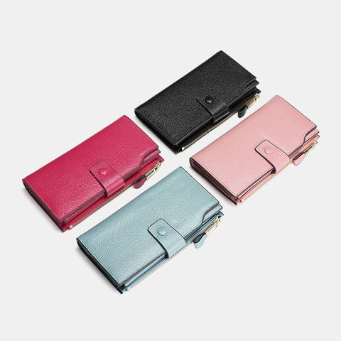 Unisex Genuine Leather RFID Anti-theft Lychee Pattern 5.8 Inch Phone Bag Clutch Purse Multi-slot Card Holder Wallet