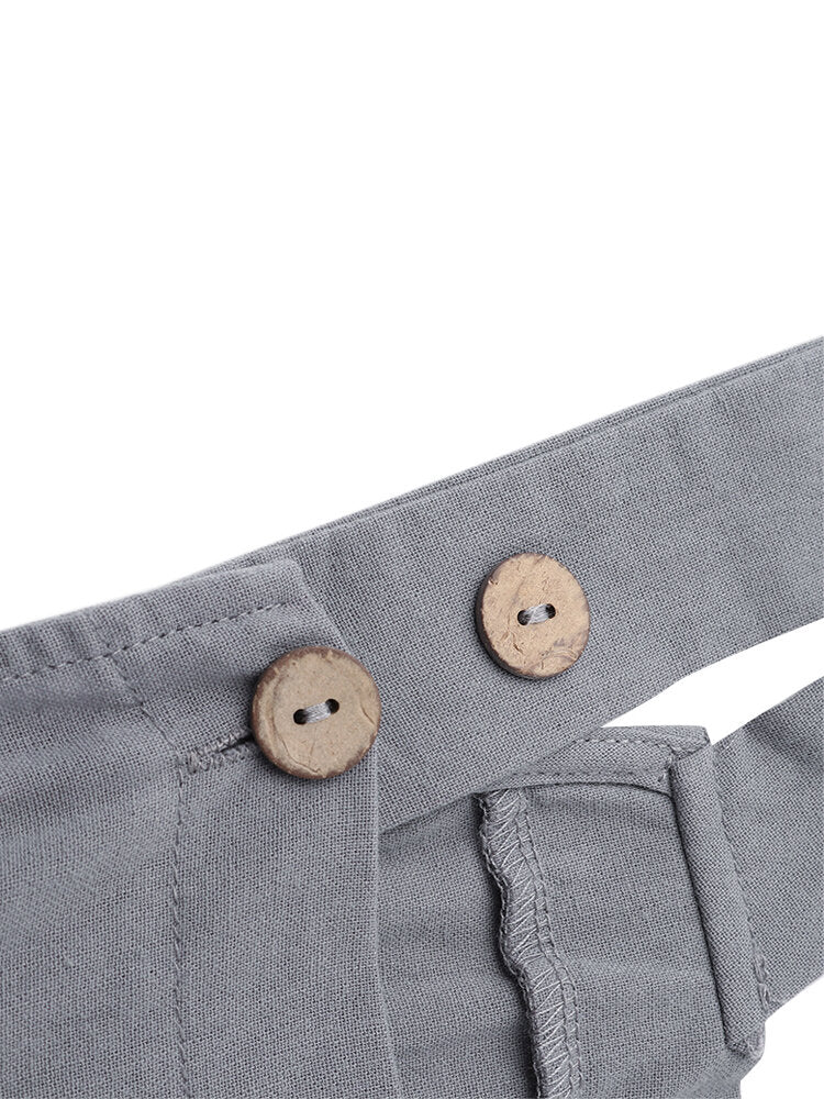 Solid Color Button Sleeveless Overalls Side Pocket Jumpsuit For Women