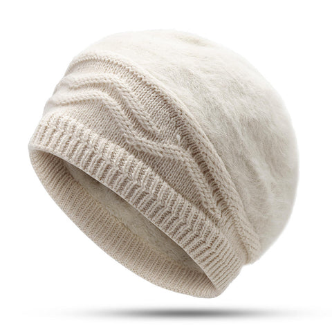 Women Vintage Artificial Rabbit Fur With Velvet Knit Hat Winter Warm Earmuffs Ski Beanie Hat