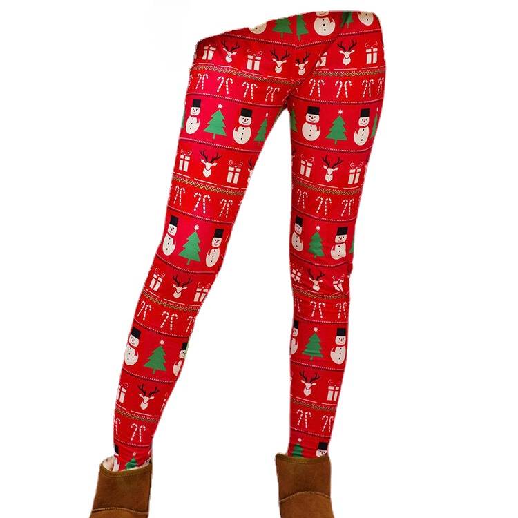Women Christmas Style Print Elastic Waist Slim Home Ethic Style Sleep Bottoms