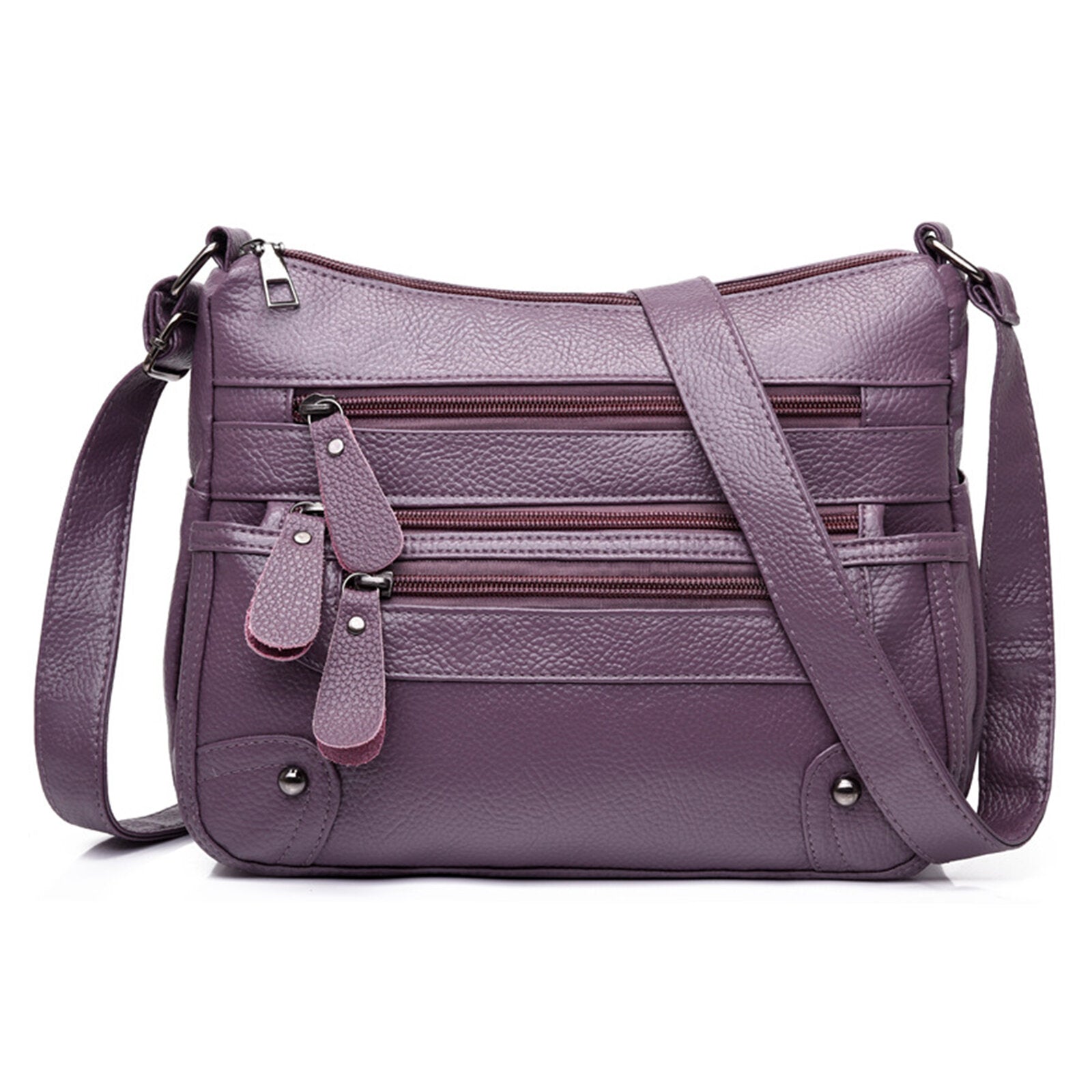 Women Artificial Leather Vintage Soft Lychee Pattern Crossbody Bag Large Capacity Multi-pocketed Shoulder Messenger Bag