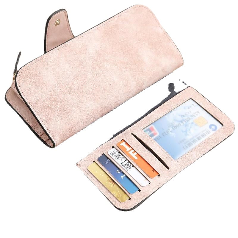 Women Trifold Dull Polish Faux Leather Long Wallet Card Holder Purse Clutches Bags