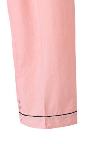 Plus Size Women 100% Cotton Cartoon Applique Lapel Long Pajamas Sets With Contrast Binding