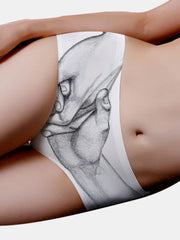 Women Cotton Breathable Hold Hands Print Full Hip Mid Waist Panty