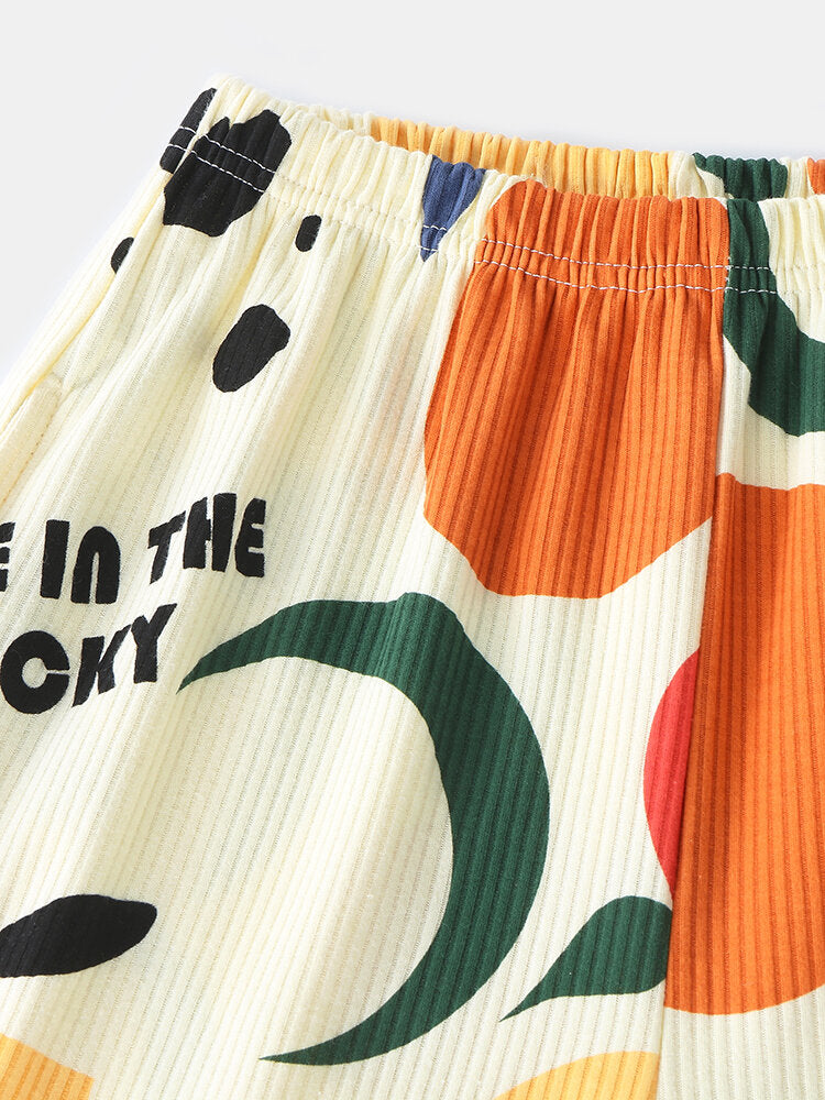 Women's Graphic Letter Print Ribbed Pullover Pajama Set with Elastic Waist and Pockets