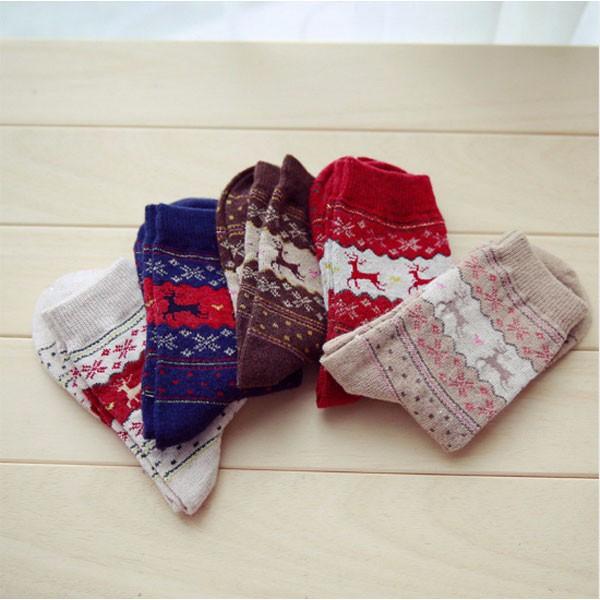 Women Thickened Wool Socks Deer Pattern Christmas Stockings