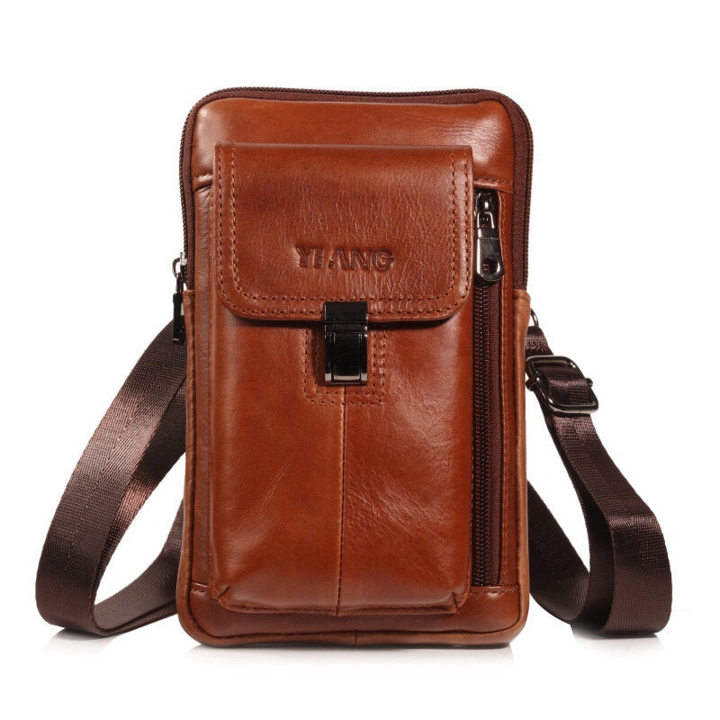 Men Genuine Leather Waist Bag Shoulder Phone