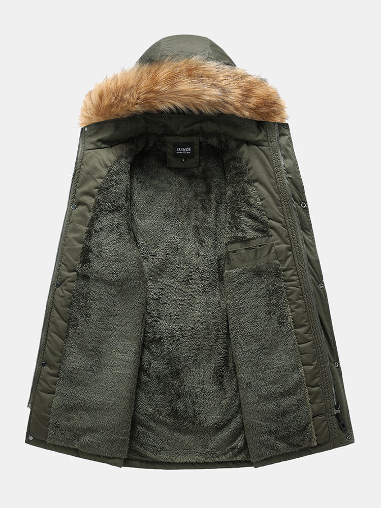 Mens Multi Pocket Detachable Faux Fur Hooded Collar Thicken Warm Coats