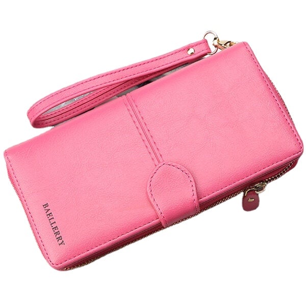 Women Faux Leather Large Capacity Fashion Purse Wallet Pure Color Clutch Bag Card Holder