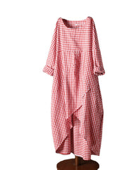 Women Plaid Irregular Hem Dress with Pockets